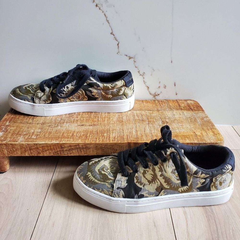 Isaac Mizrahi Live IMBECKIE Sneakers Womens 7.5 Black Floral Jacquard A342339